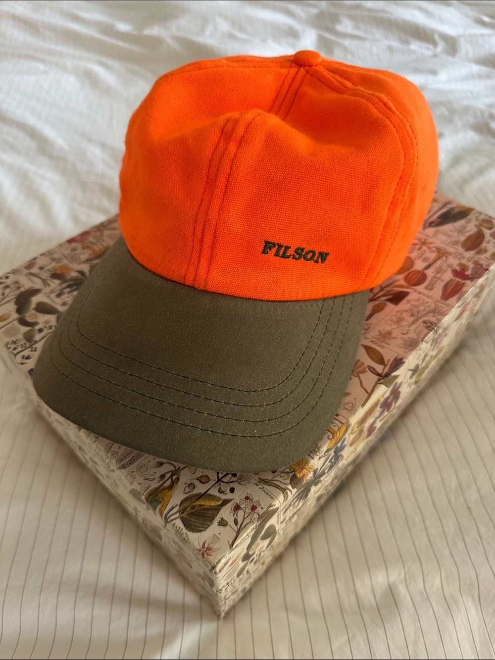 Filson Orange Cap with Olive Green Bill